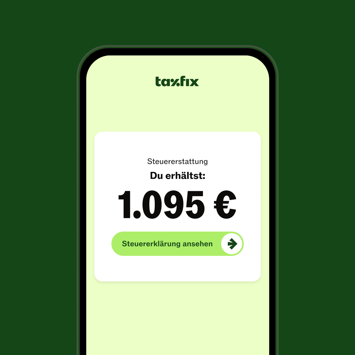 Taxfix App mit beispielhafter Steuererstattung